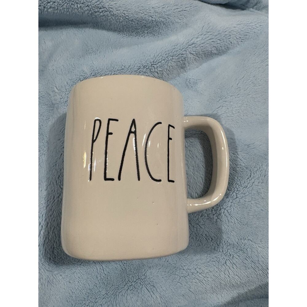 Rae Dunn “Peace” Christmas Coffee Hot Cocoa Mug White with Black writing - Picture 1 of 2